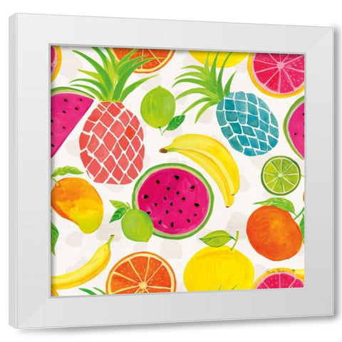 Tutti Frutti Pattern IIIA White Modern Wood Framed Art Print by Zaman, Farida