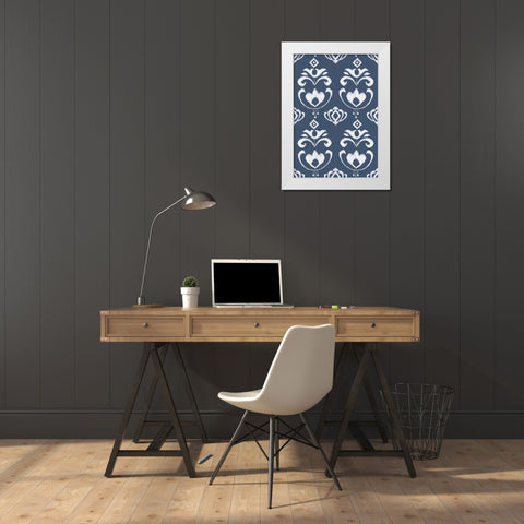 Free Bird Gold Ikat Pattern Indigo White Modern Wood Framed Art Print by Brissonnet, Daphne