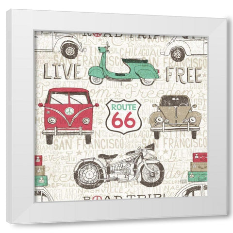 American Road Trip Pattern I White Modern Wood Framed Art Print by Towne, Oliver