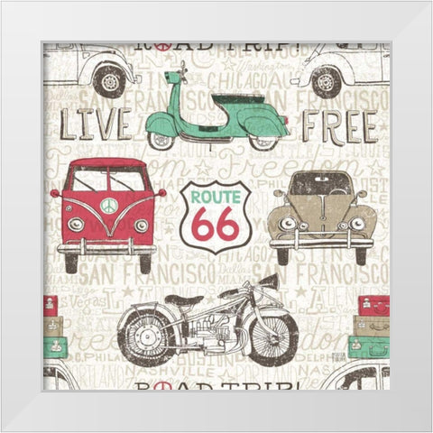 American Road Trip Pattern I White Modern Wood Framed Art Print by Towne, Oliver
