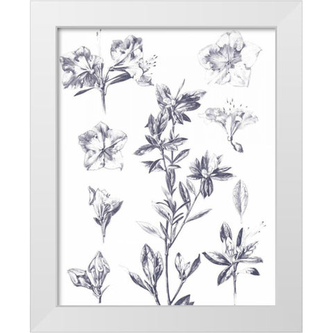 Lithograph Florals I Blue White Modern Wood Framed Art Print by Wild Apple Portfolio