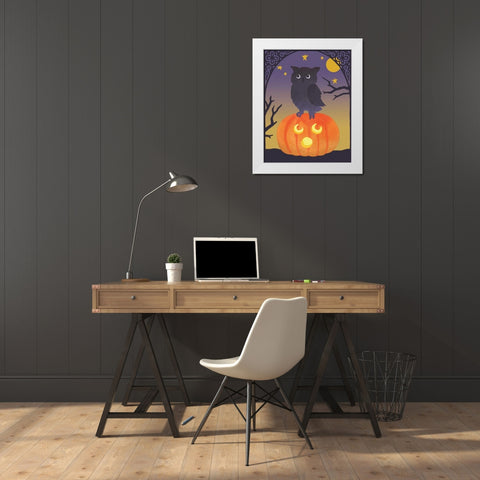Halloween Critter III Light Owl White Modern Wood Framed Art Print by Grove, Beth