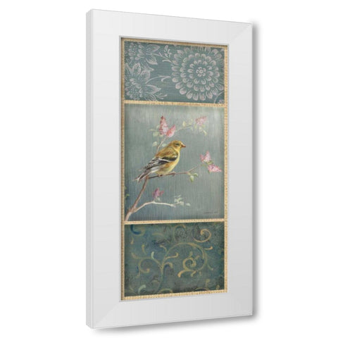 Female Goldfinch - Wag White Modern Wood Framed Art Print by Nai, Danhui