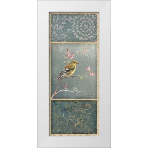 Female Goldfinch - Wag White Modern Wood Framed Art Print by Nai, Danhui