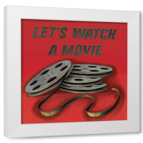 Lets Watch a Movie Red White Modern Wood Framed Art Print by Wild Apple Portfolio