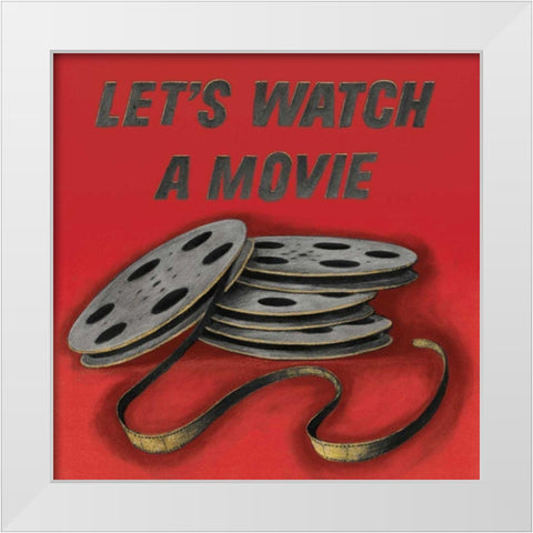 Lets Watch a Movie Red White Modern Wood Framed Art Print by Wild Apple Portfolio