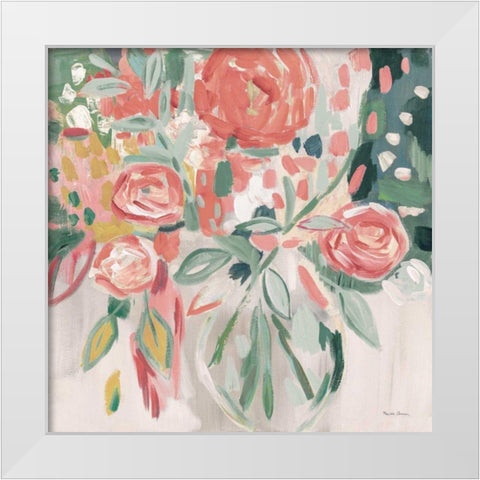 Summer Pink Floral Modern White Modern Wood Framed Art Print by Zaman, Farida