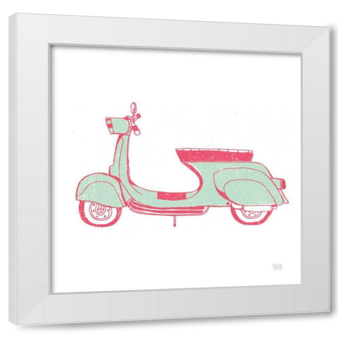 Road Trip Vespa Pink Green White Modern Wood Framed Art Print by Towne, Oliver
