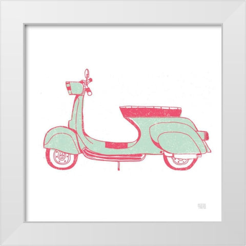Road Trip Vespa Pink Green White Modern Wood Framed Art Print by Towne, Oliver