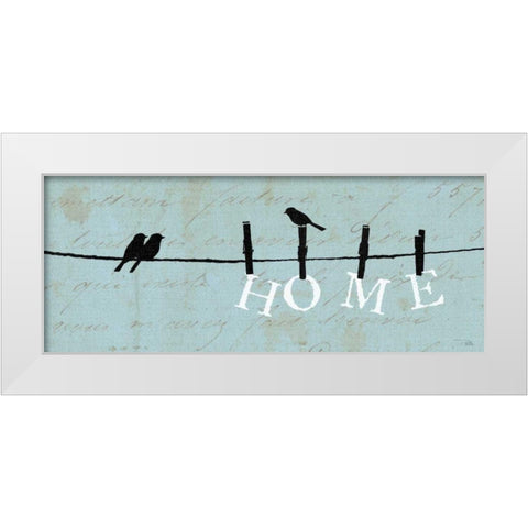 Birds on a Wire - Home White Modern Wood Framed Art Print by Pela