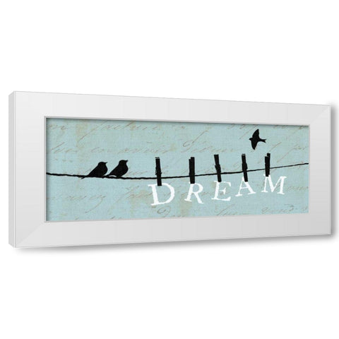 Birds on a Wire - Dream White Modern Wood Framed Art Print by Pela