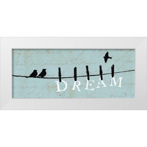 Birds on a Wire - Dream White Modern Wood Framed Art Print by Pela