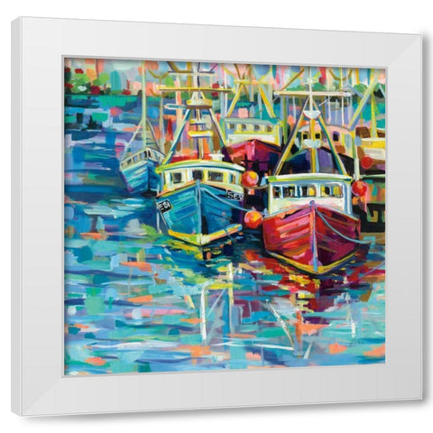 Stonington Docks White Modern Wood Framed Art Print by Vertentes, Jeanette