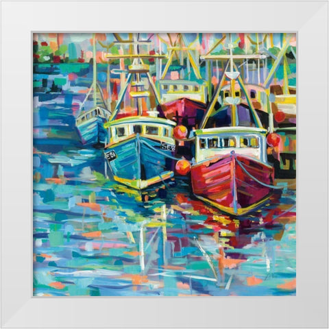 Stonington Docks White Modern Wood Framed Art Print by Vertentes, Jeanette