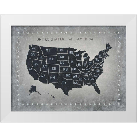 Riveting USA Map White Modern Wood Framed Art Print by Wiens, James
