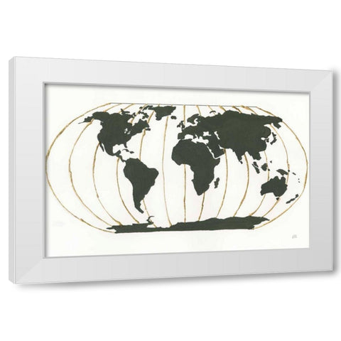 World Map Gold Lines White Modern Wood Framed Art Print by Paschke, Chris
