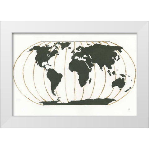 World Map Gold Lines White Modern Wood Framed Art Print by Paschke, Chris