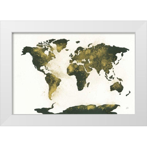 World Map Gold Dust White Modern Wood Framed Art Print by Paschke, Chris