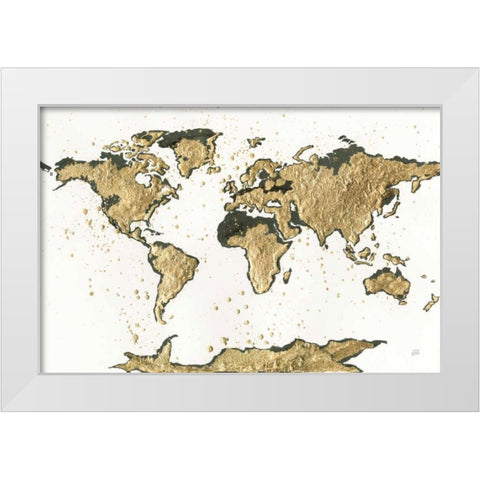 World Map Gold Leaf White Modern Wood Framed Art Print by Paschke, Chris