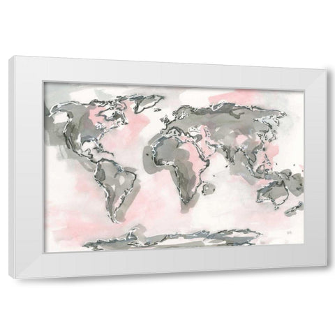World Map Blush White Modern Wood Framed Art Print by Paschke, Chris