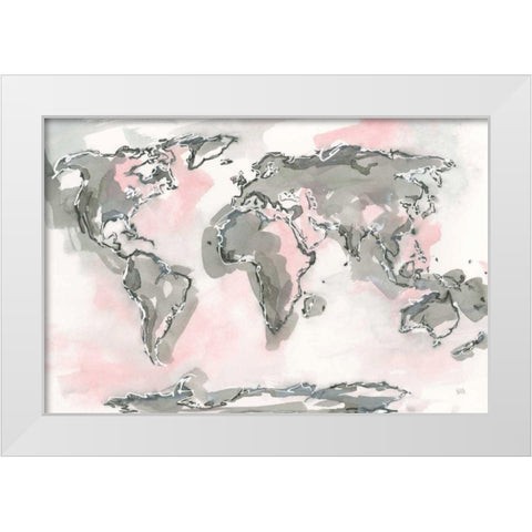 World Map Blush White Modern Wood Framed Art Print by Paschke, Chris
