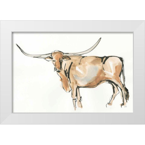 Longhorn II White Modern Wood Framed Art Print by Paschke, Chris