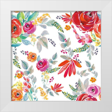 Fridas Flower Fancy Pattern II White Modern Wood Framed Art Print by Rice, Kristy