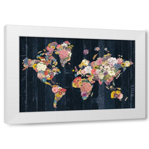 Botanical Floral Map White Modern Wood Framed Art Print by Wild Apple Portfolio