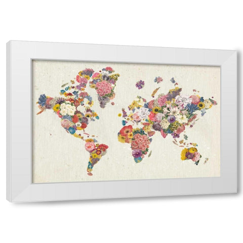 Botanical Floral Map Light White Modern Wood Framed Art Print by Wild Apple Portfolio