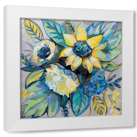 Sage and Sunflowers I White Modern Wood Framed Art Print by Vertentes, Jeanette