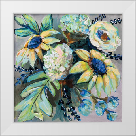 Sage and Sunflowers II White Modern Wood Framed Art Print by Vertentes, Jeanette