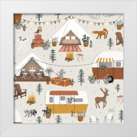 Gone Glamping Pattern IA White Modern Wood Framed Art Print by Marshall, Laura