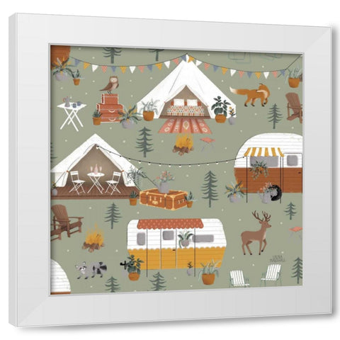 Gone Glamping Pattern IB White Modern Wood Framed Art Print by Marshall, Laura
