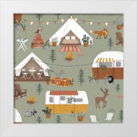 Gone Glamping Pattern IB White Modern Wood Framed Art Print by Marshall, Laura