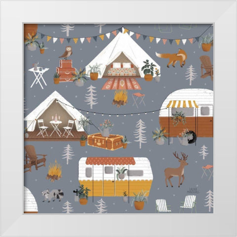 Gone Glamping Pattern IC White Modern Wood Framed Art Print by Marshall, Laura