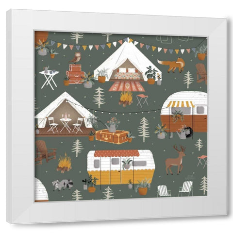 Gone Glamping Pattern ID White Modern Wood Framed Art Print by Marshall, Laura