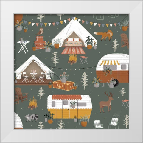 Gone Glamping Pattern ID White Modern Wood Framed Art Print by Marshall, Laura