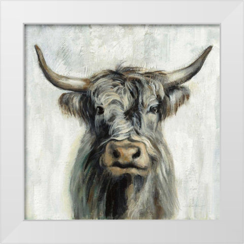 Highland Cow White Modern Wood Framed Art Print by Vassileva, Silvia