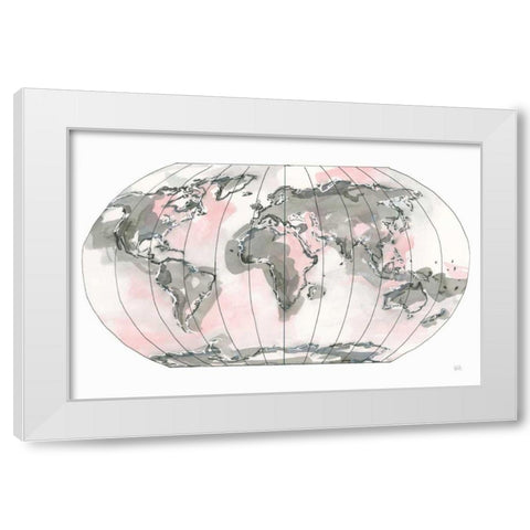 World Map Blush v2 White Modern Wood Framed Art Print by Paschke, Chris