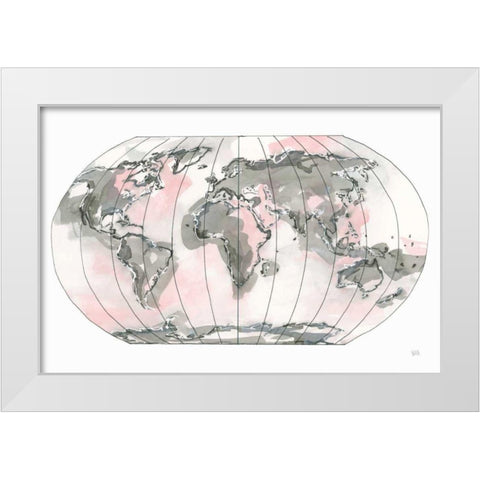 World Map Blush v2 White Modern Wood Framed Art Print by Paschke, Chris