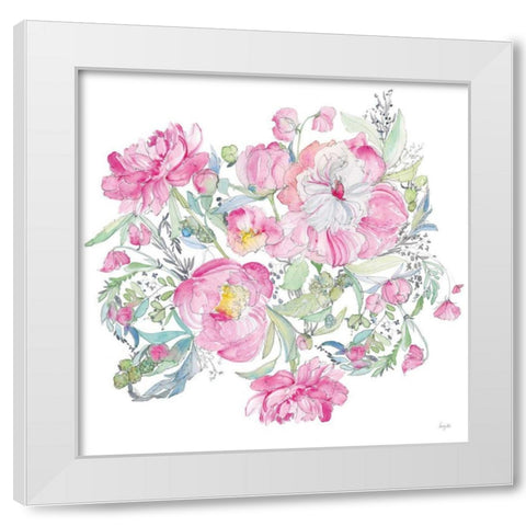 Pink Peonies White Modern Wood Framed Art Print by Rice, Kristy