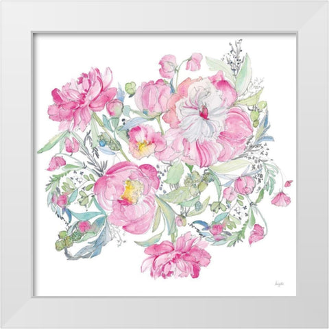 Pink Peonies White Modern Wood Framed Art Print by Rice, Kristy