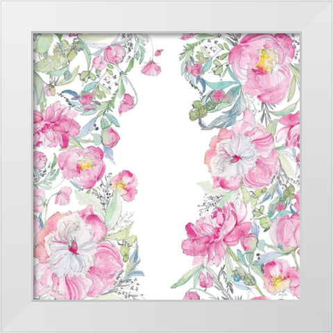 Pink Peonies Pattern I White Modern Wood Framed Art Print by Rice, Kristy