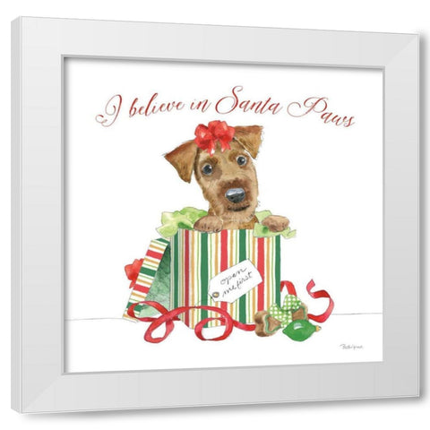 Holiday Paws II on White White Modern Wood Framed Art Print by Grove, Beth