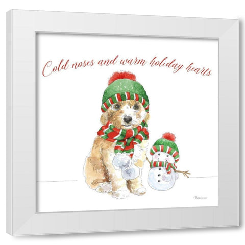 Holiday Paws IV on White White Modern Wood Framed Art Print by Grove, Beth