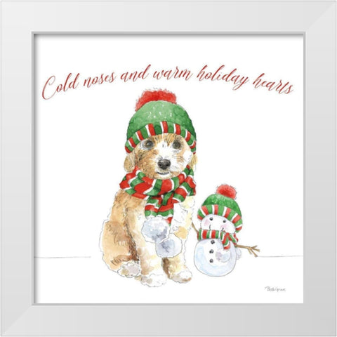 Holiday Paws IV on White White Modern Wood Framed Art Print by Grove, Beth
