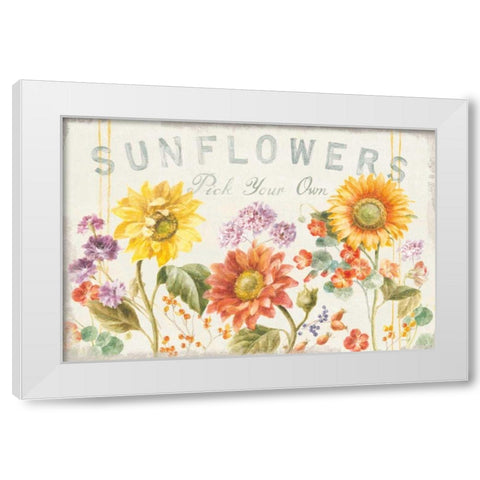 Floursack Autumn IX Sunflowers White Modern Wood Framed Art Print by Nai, Danhui