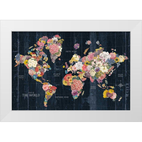 Botanical Floral Map Words White Modern Wood Framed Art Print by Wild Apple Portfolio