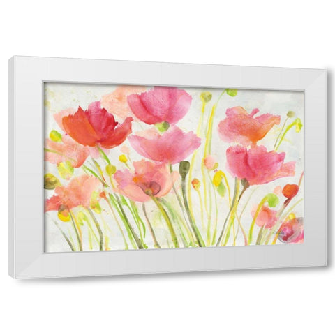Fluorescent Poppies White Modern Wood Framed Art Print by Hristova, Albena