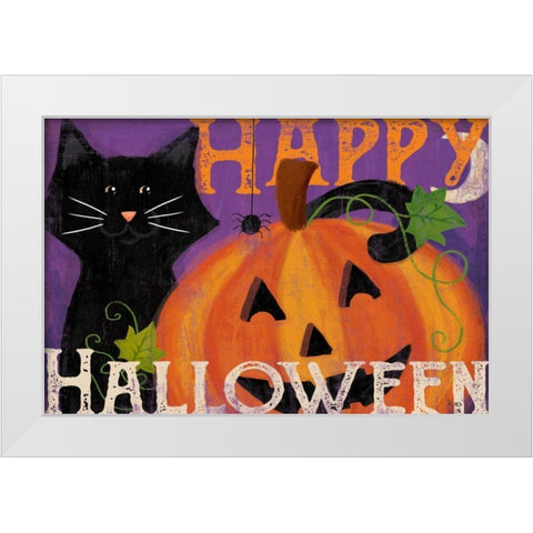 Festive Felines I White Modern Wood Framed Art Print by Charron, Veronique